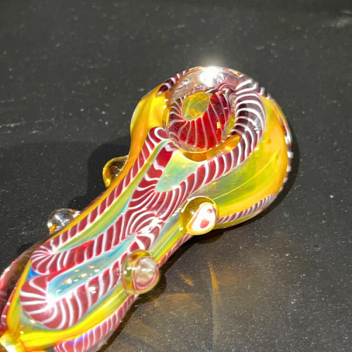 淺黃紅白紋玻璃PIPE - 蛇膽 1