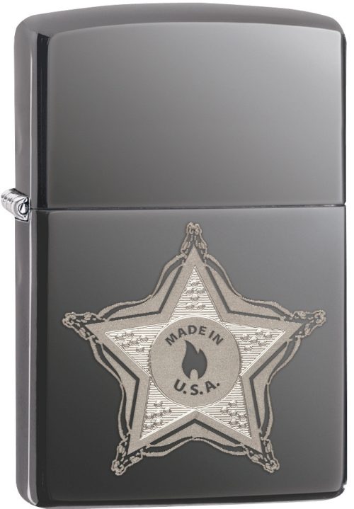 Zippo Made in USA Black Ice Chrome Lighter 黑冰星型徽章經典火焰商標 28360